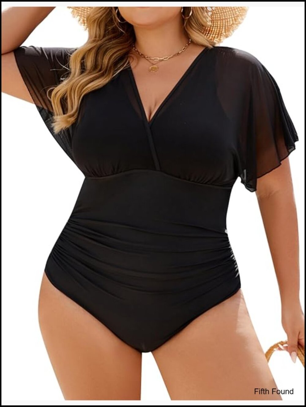 Plus Size One Piece Swimsuit Tummy Control Mesh V Neck Maternity Bathing Suit
